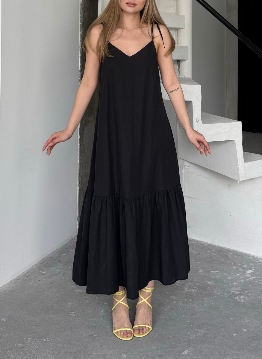 POPLİN KUMAŞ SİYAH ELBİSE