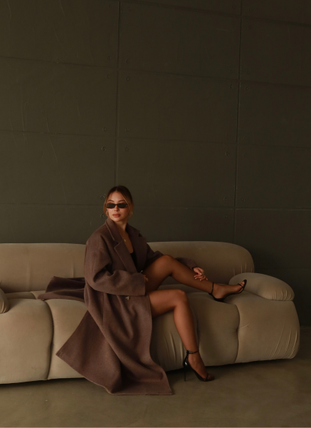 KAHVERENGİ KAŞE OVERSİZE KABAN