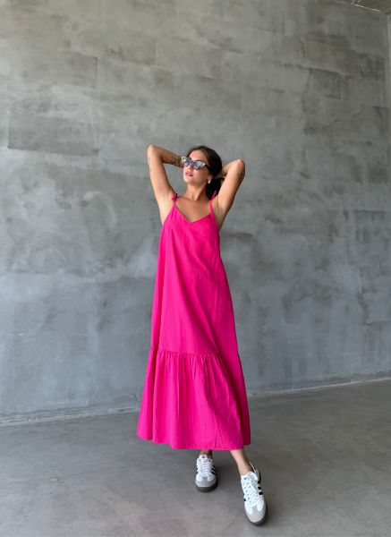 POPLİN KUMAŞ PEMBE ELBİSE