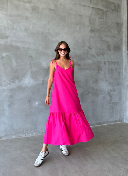 POPLİN KUMAŞ PEMBE ELBİSE