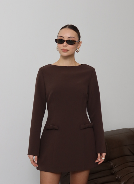 KAHVERENGİ FİYONK DETAYLI ELBİSE