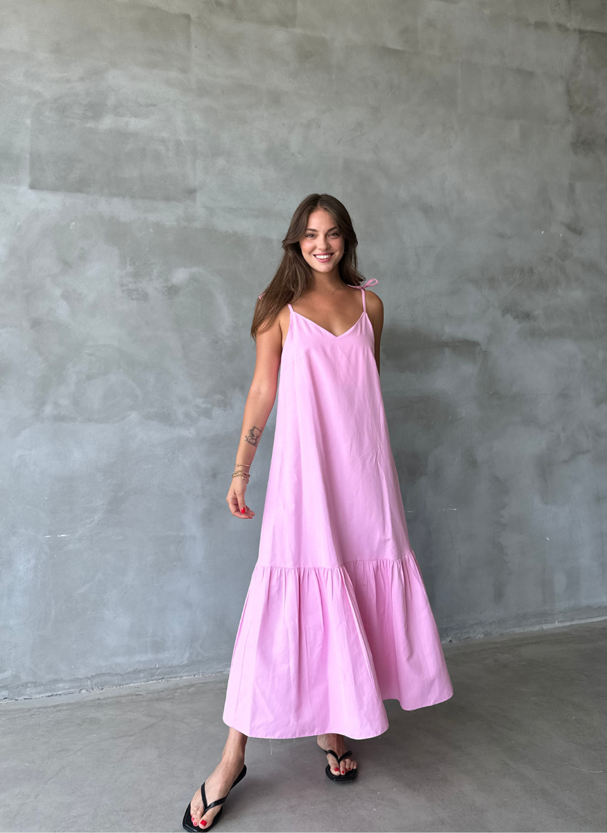POPLİN KUMAŞ PEMBE ELBİSE