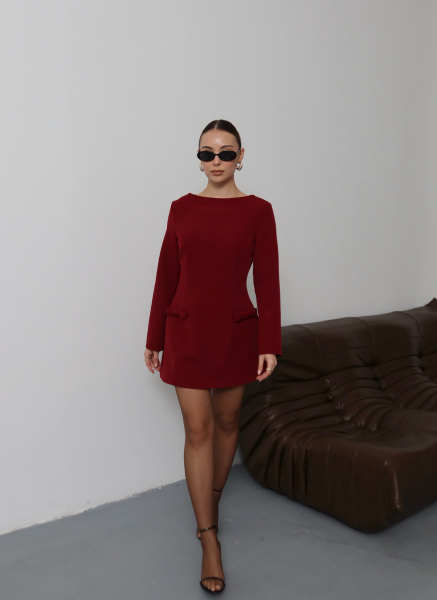 BORDO FİYONK DETAYLI ELBİSE