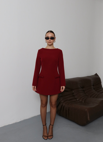 BORDO FİYONK DETAYLI ELBİSE
