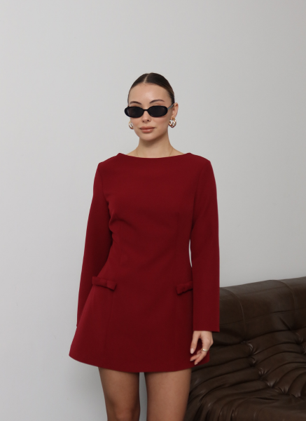 BORDO FİYONK DETAYLI ELBİSE