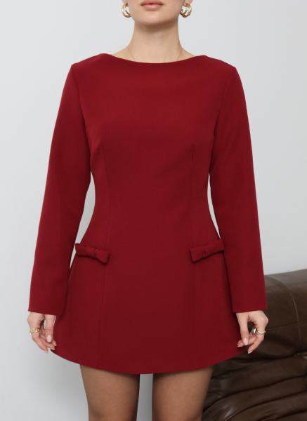 BORDO FİYONK DETAYLI ELBİSE