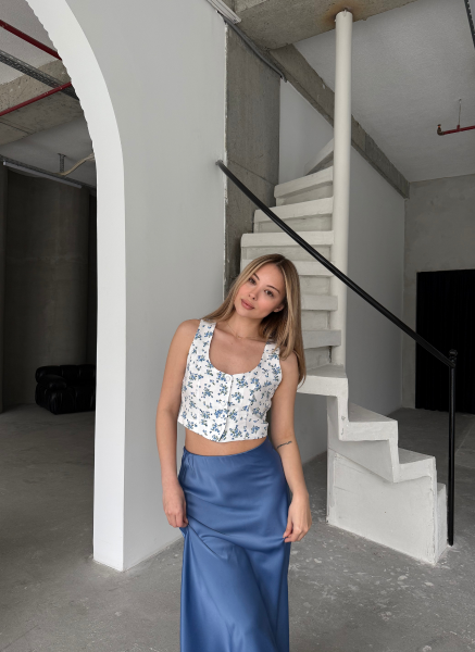 MAVİ ÇİÇEK DESEN YELEK