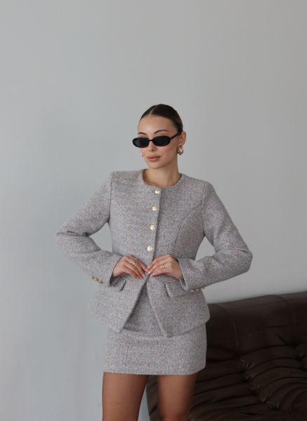 GRİ TÜVİT CEKET ETEK TAKIMI