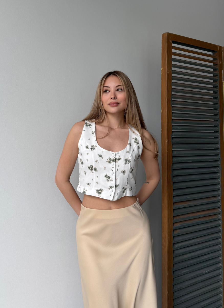 YEŞİL ÇİÇEK DESEN YELEK