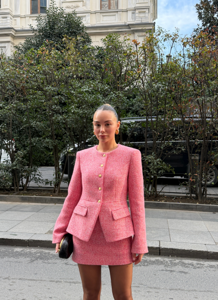 PEMBE TÜVİT CEKET ETEK TAKIMI