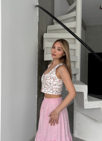 PEMBE ÇİÇEK DESEN YELEK