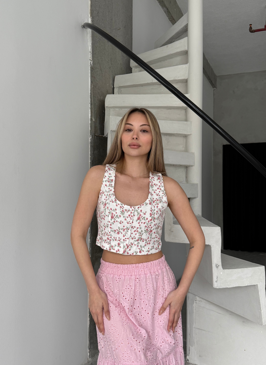 PEMBE ÇİÇEK DESEN YELEK