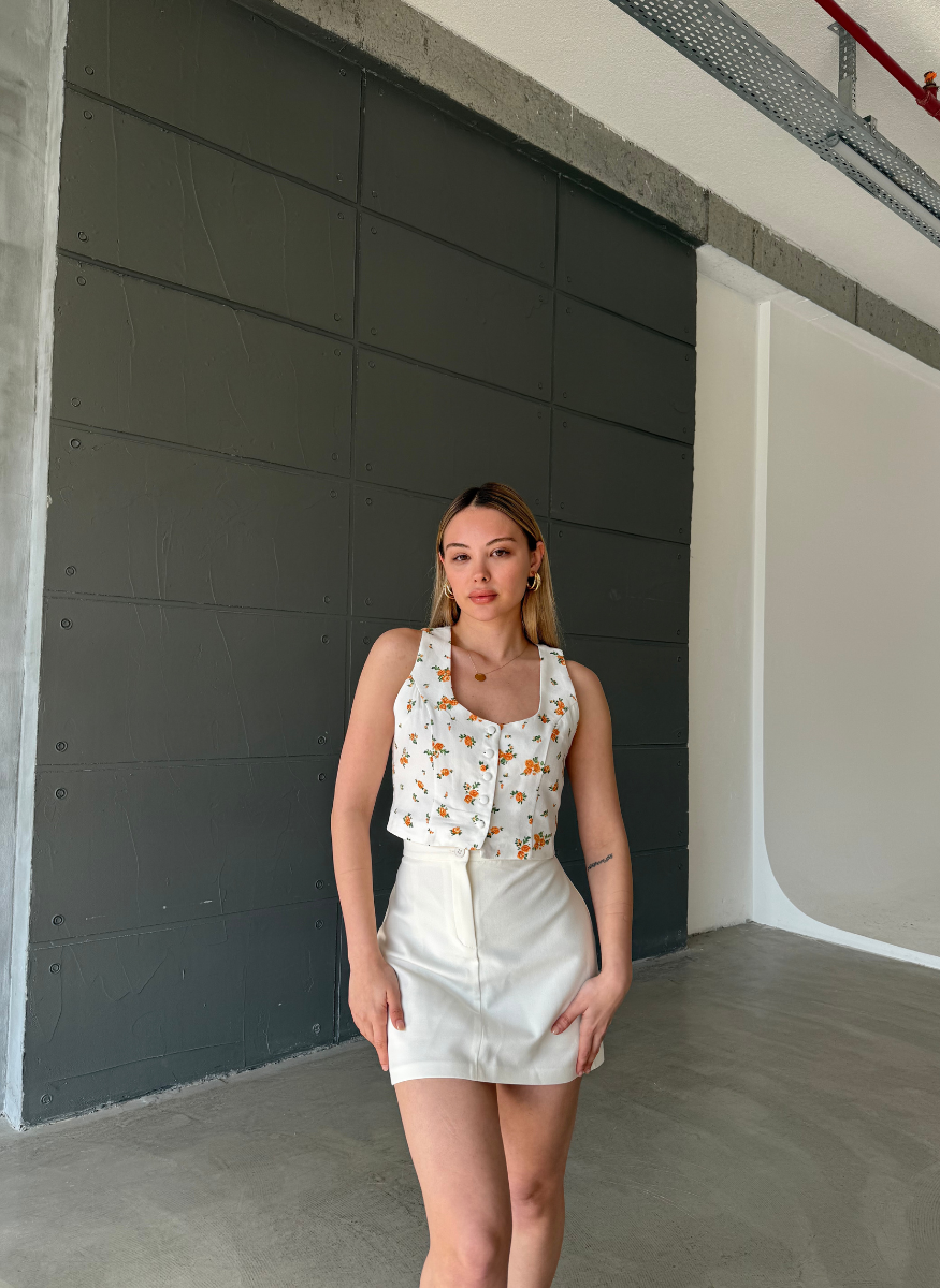 TURUNCU ÇİÇEK DESEN YELEK