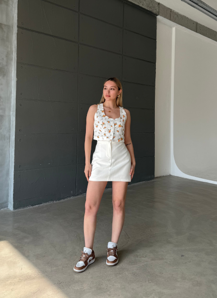 TURUNCU ÇİÇEK DESEN YELEK