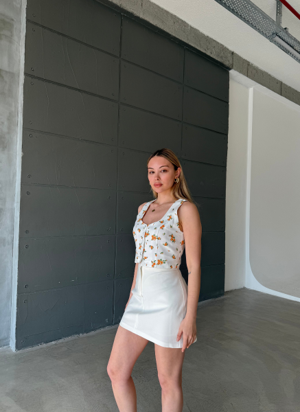 TURUNCU ÇİÇEK DESEN YELEK