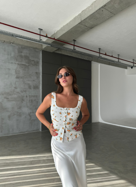 TURUNCU ÇİÇEK DESEN YELEK