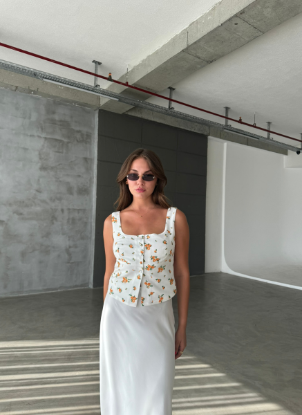 TURUNCU ÇİÇEK DESEN YELEK