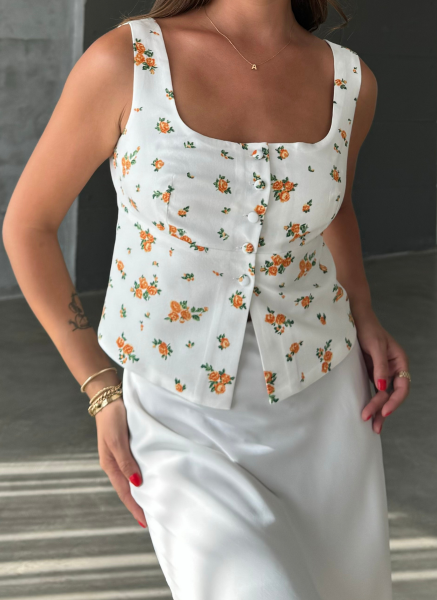 TURUNCU ÇİÇEK DESEN YELEK