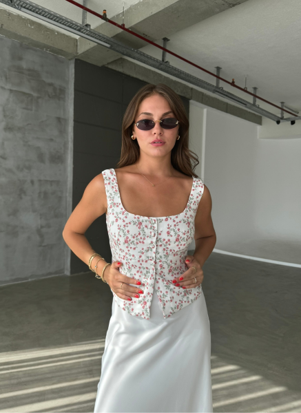 PEMBE ÇİÇEK DESEN YELEK