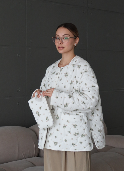 HAKİ ÇİÇEKLİ OVERSİZE KAPİTONE CEKET