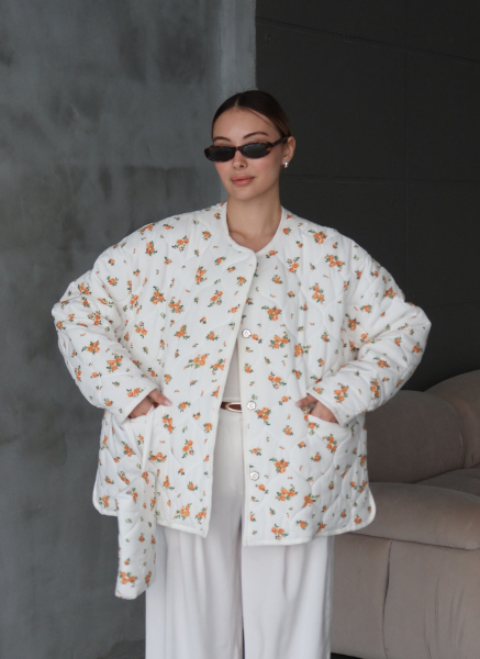 TURUNCU ÇİÇEKLİ KAPİTONE CEKET