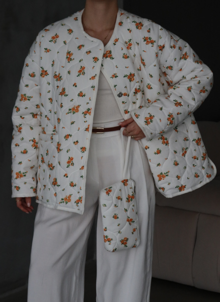 TURUNCU ÇİÇEKLİ KAPİTONE CEKET