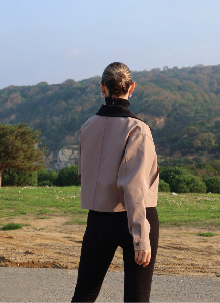 BEJ KADİFE YAKALI BONDİT CEKET