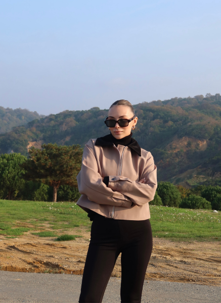 BEJ KADİFE YAKALI BONDİT CEKET