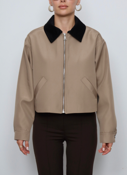 BEJ KADİFE YAKALI BONDİT CEKET