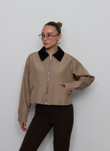 BEJ KADİFE YAKALI BONDİT CEKET