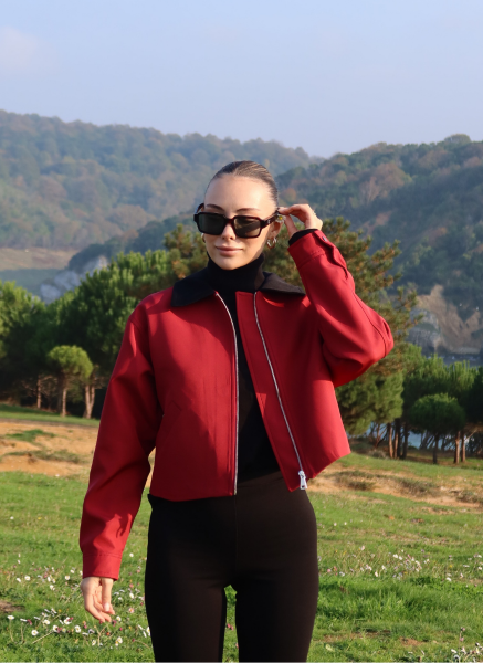 KIRMIZI KADİFE YAKALI BONDİT CEKET