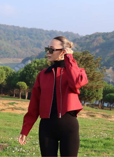 KIRMIZI KADİFE YAKALI BONDİT CEKET