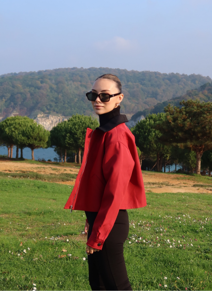 KIRMIZI KADİFE YAKALI BONDİT CEKET