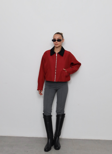 KIRMIZI KADİFE YAKALI BONDİT CEKET