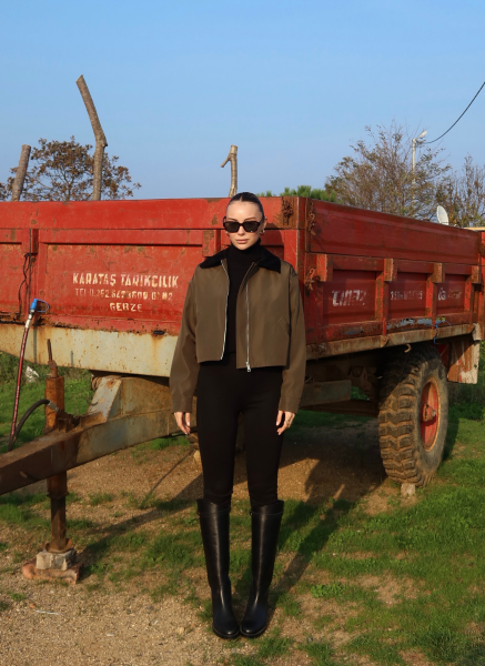 HAKİ KADİFE YAKALI BONDİT CEKET