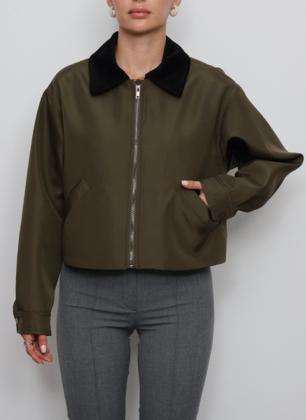 HAKİ KADİFE YAKALI BONDİT CEKET