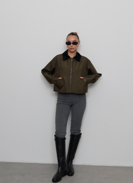 HAKİ KADİFE YAKALI BONDİT CEKET