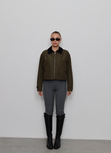 HAKİ KADİFE YAKALI BONDİT CEKET