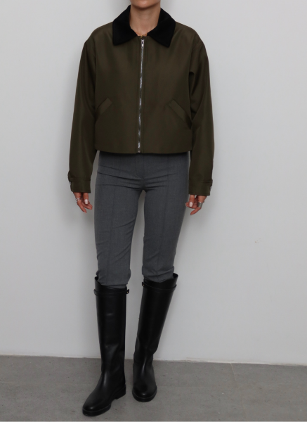 HAKİ KADİFE YAKALI BONDİT CEKET