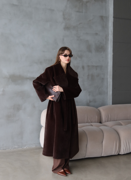 KAHVERENGİ KUŞAKLI SUNİ KÜRK KABAN