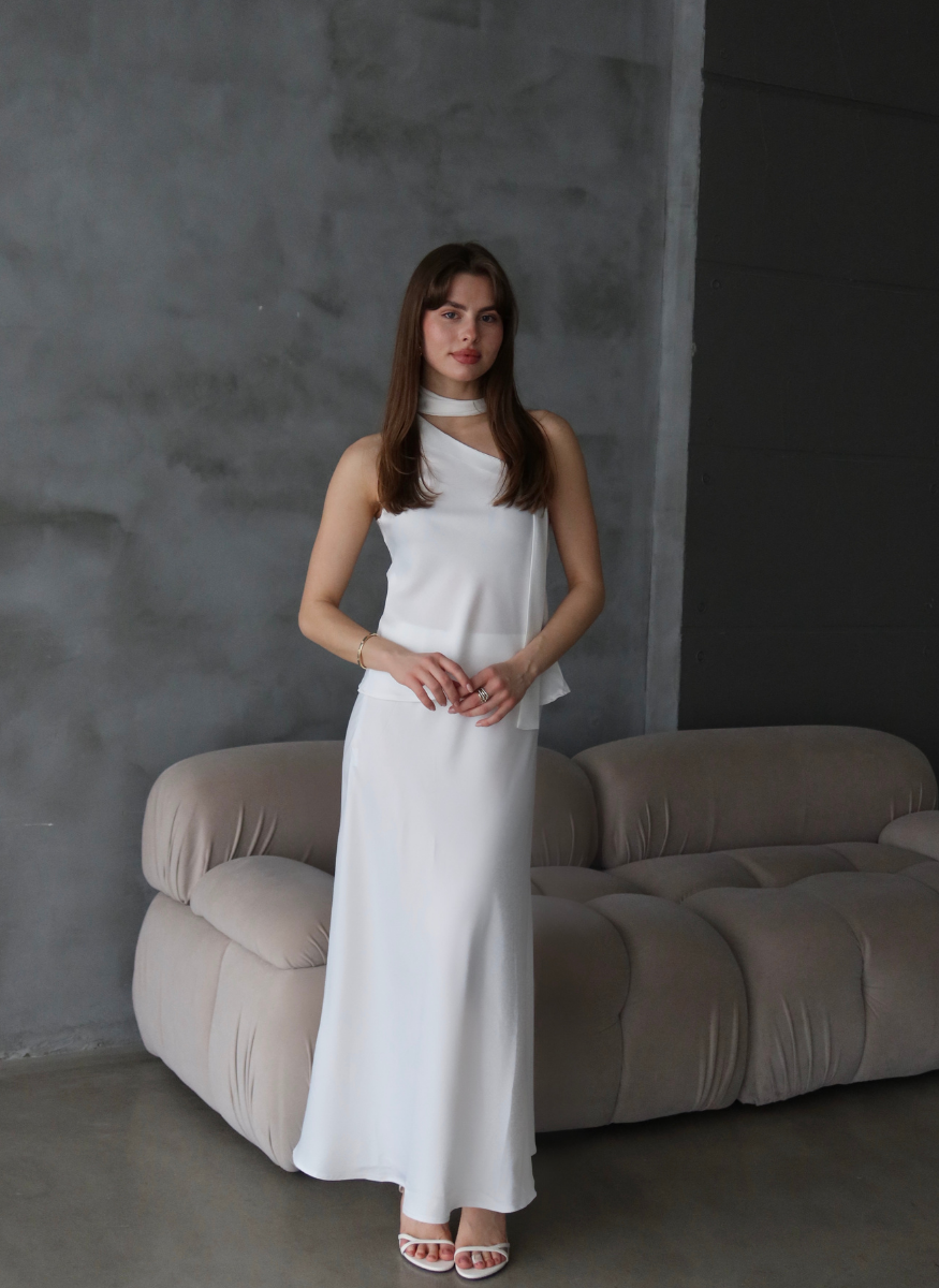 BEYAZ SATEN ŞALLI BLUZ