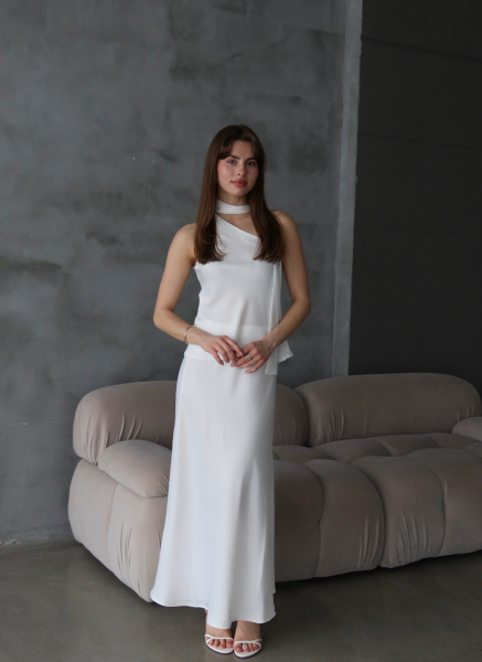 BEYAZ SATEN ŞALLI BLUZ