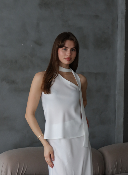 BEYAZ SATEN ŞALLI BLUZ