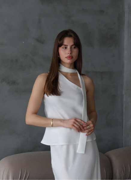 BEYAZ SATEN ŞALLI BLUZ