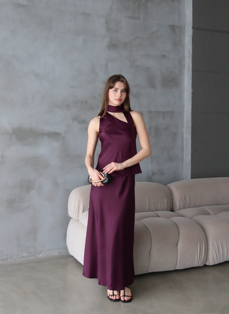 MÜRDÜM SATEN ŞALLI BLUZ