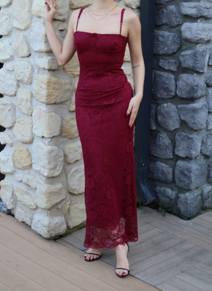 BORDO DANTEL ELBİSE
