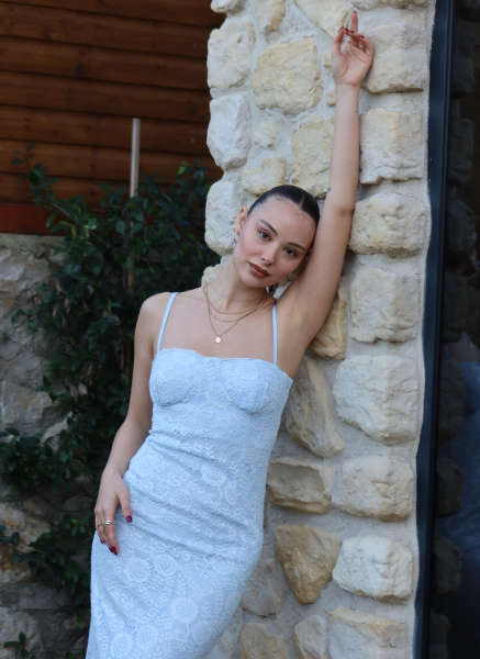 MAVİ DANTEL ELBİSE