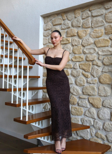 KAHVE DANTEL ELBİSE