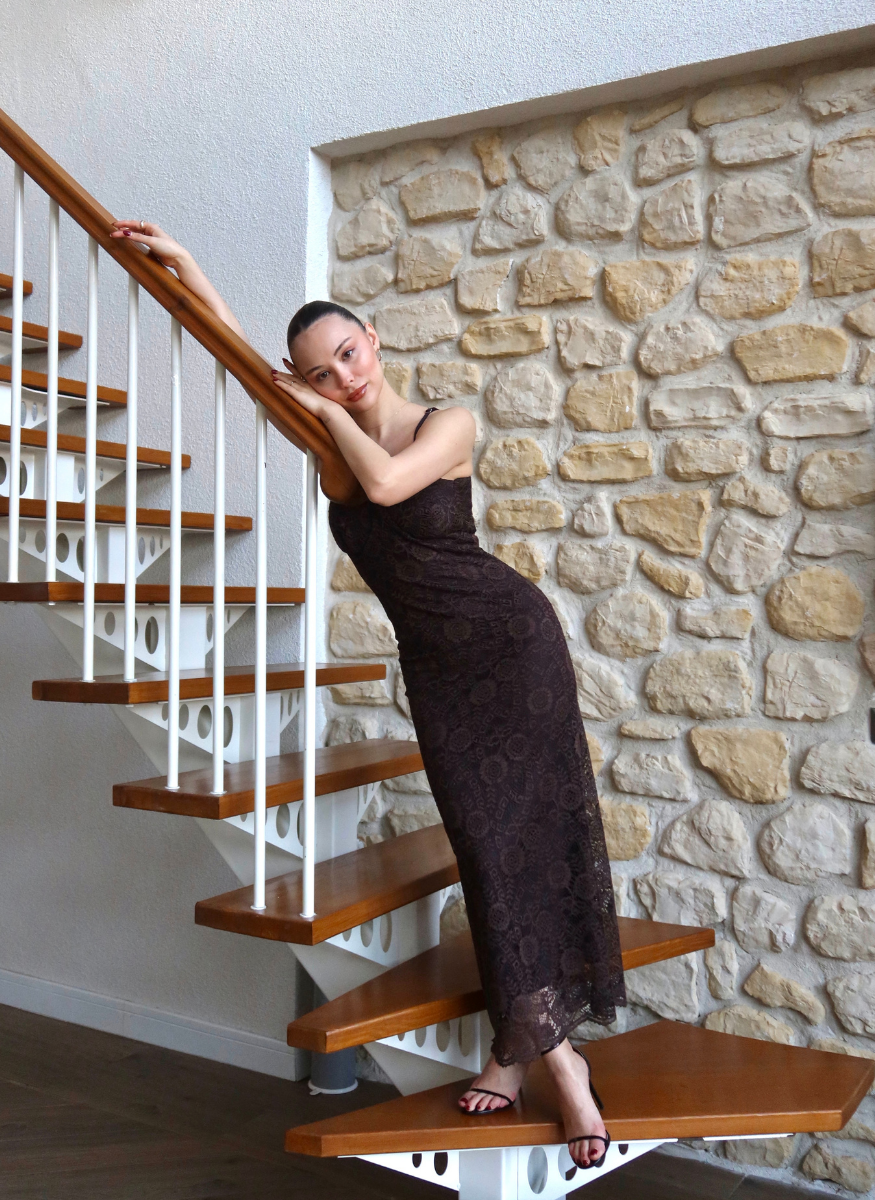 KAHVE DANTEL ELBİSE