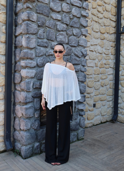 EKRU TRANSPARAN BLUZ